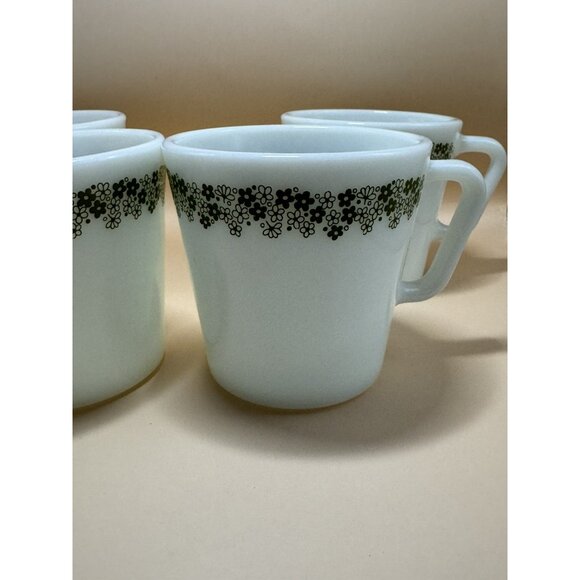 Vintage Pyrex Green Crazy Daisy Spring Blossom Coffee Cup Mugs D-Handle SET OF 4 - Picture 2 of 7